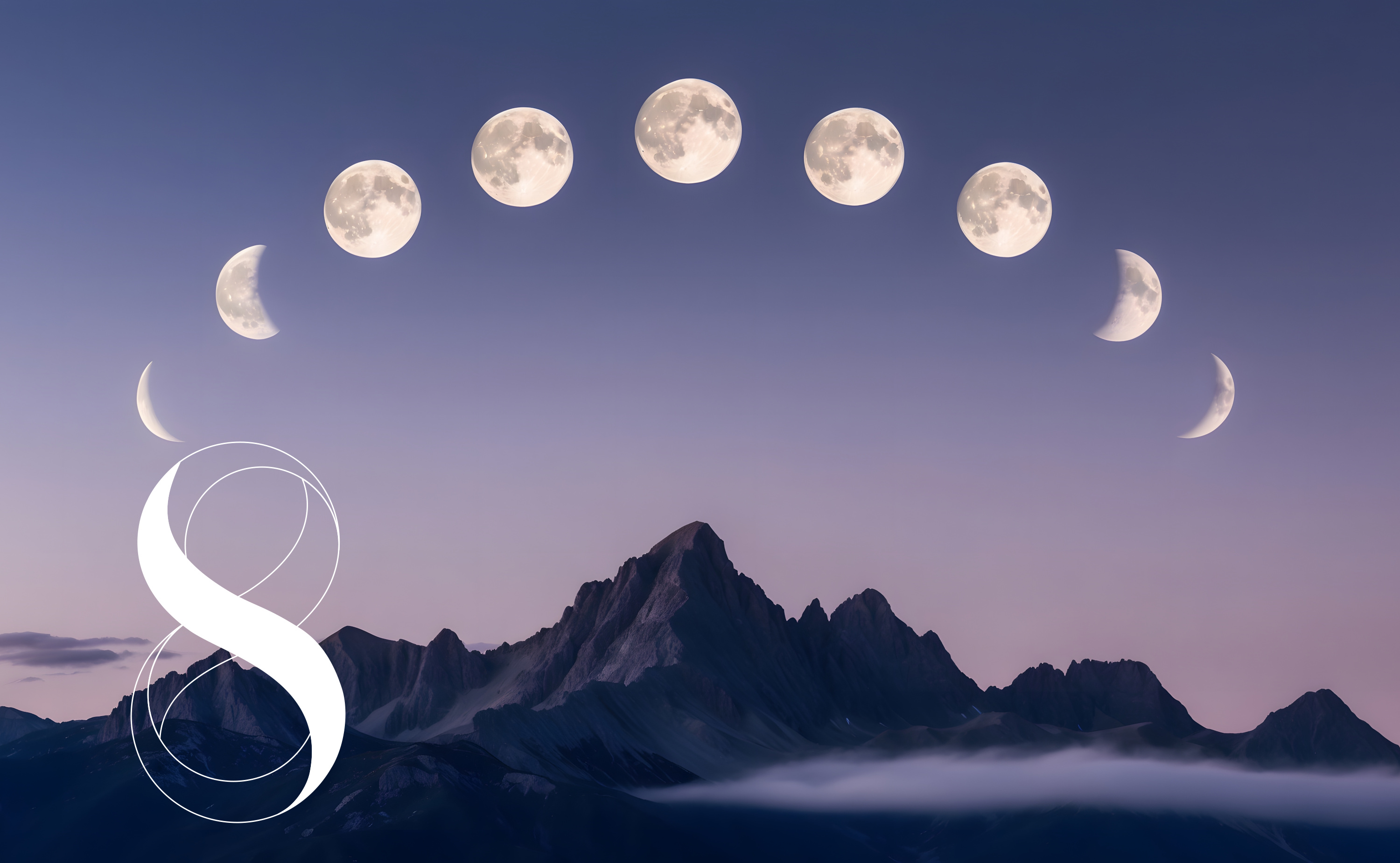 Die unterschiedlichen Phasen des Mondes auf einem dunklen Bild mit Bergpanorama im Hintergrund stehen symbolisch für Gesundheit durch Mikronährstoffe im Rhythmus mit der Natur.